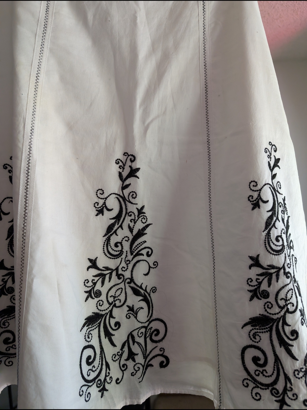 White Skirt with Black Embroidered Scrolls